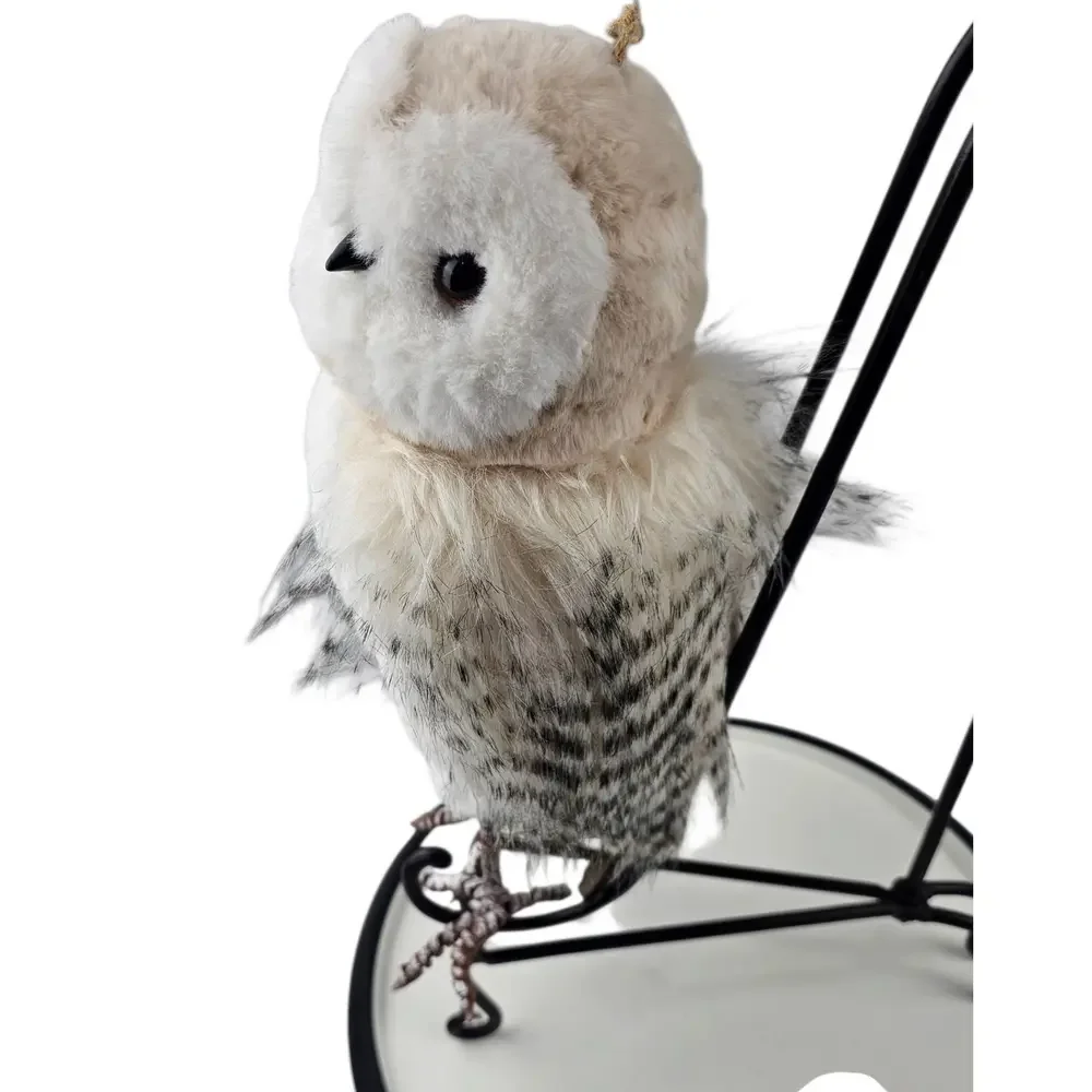 Snowy Owl Plush Figurine and Woven Birch Tree Throw Pillow Woodland‎ Decor Set